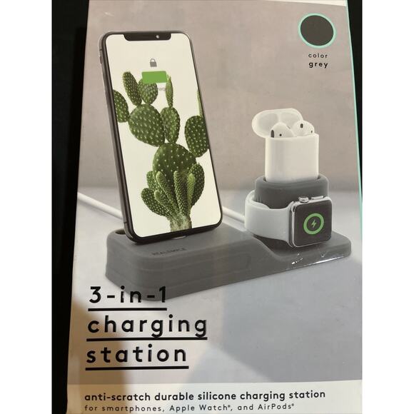 Real Simple 3 In 1 Charging Station Silicon StandFor Apple Watch Air Pod iPhone - Picture 3 of 4